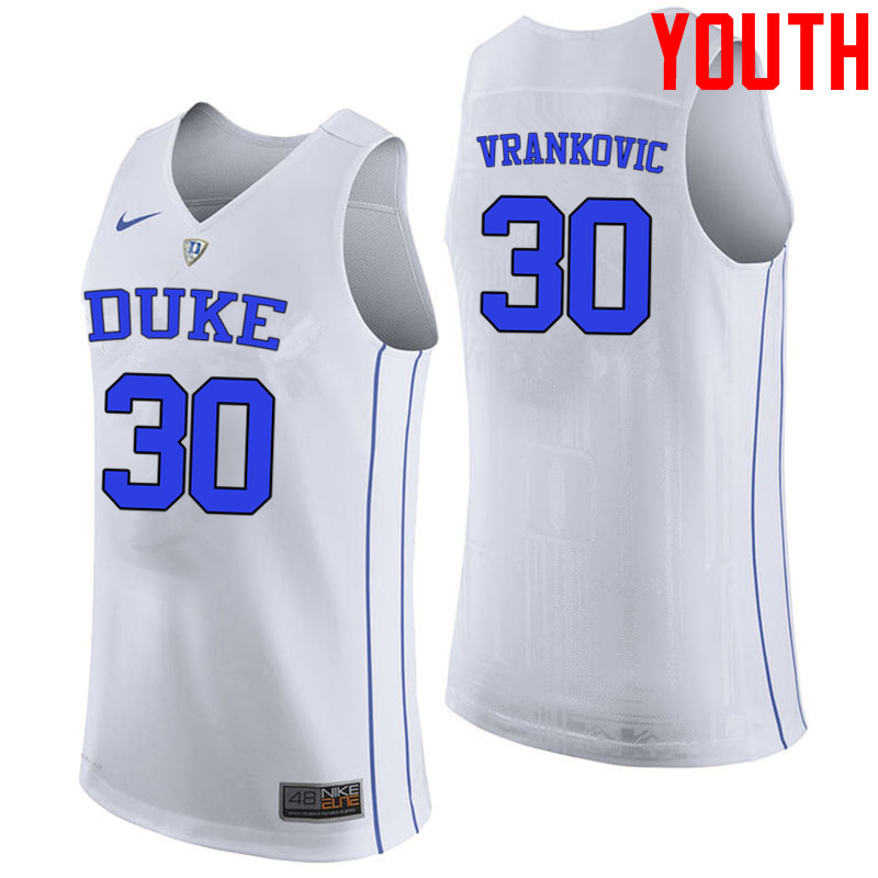 Youth #30 Antonio Vrankovic Duke Blue Devils College Basketball Jerseys-White